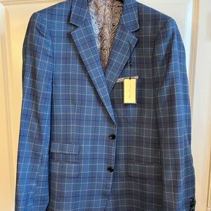 Alan Flusser Navy Plaid Blazer With Yellow Accents and Functional Button Holes